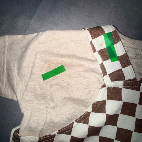 JoJo Baby Toddler 12-18m Brown White Checkered Overalls Romper Outfit - Picture 4 of 4